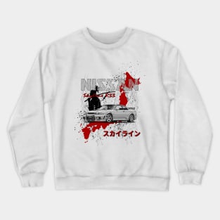 Nissan Skyline R33 GTR with samurai and Japan map JDM Car Crewneck Sweatshirt